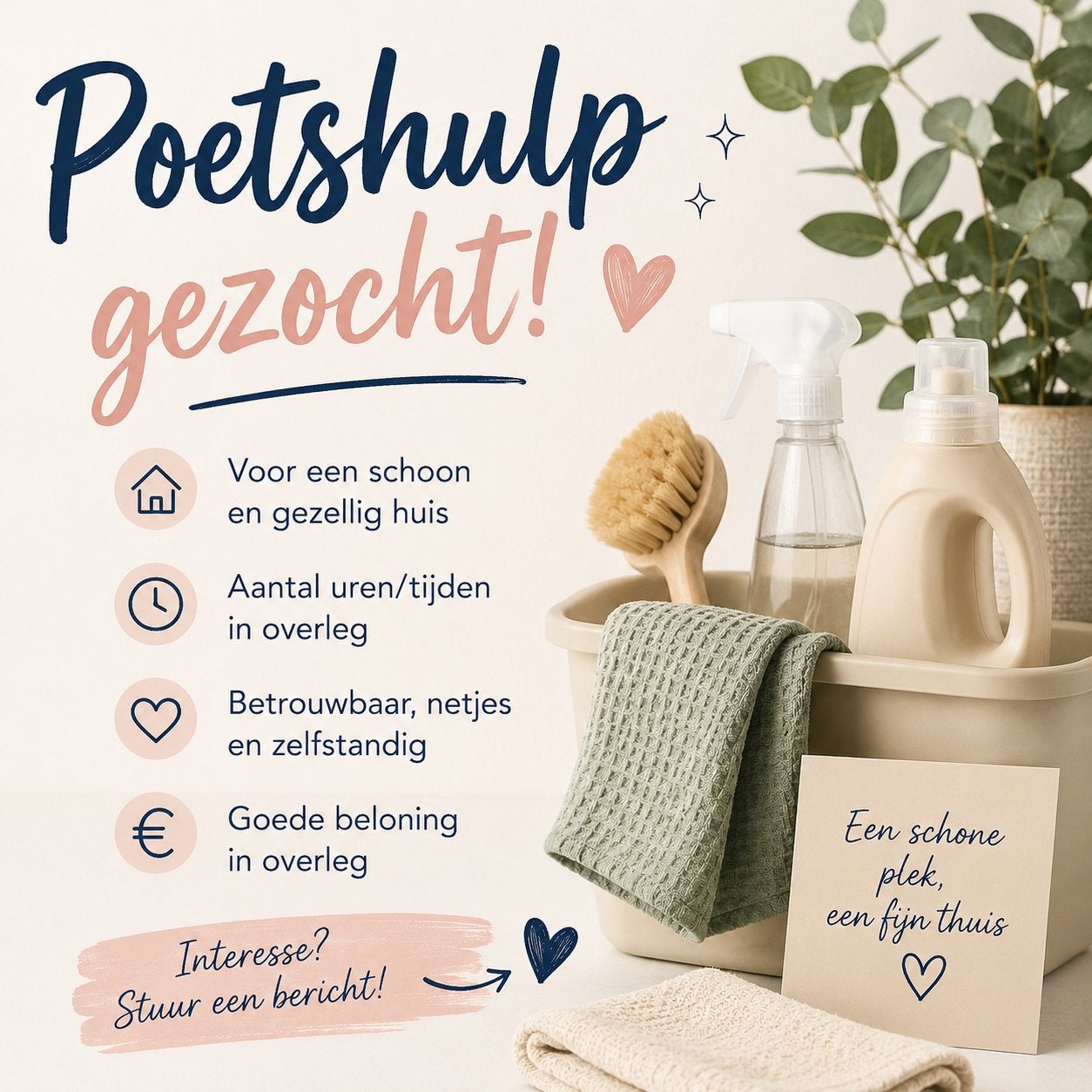 Poetshulp gezocht, Variabele uren, Overige niveaus, Vanaf 5 jaar, Overige vormen