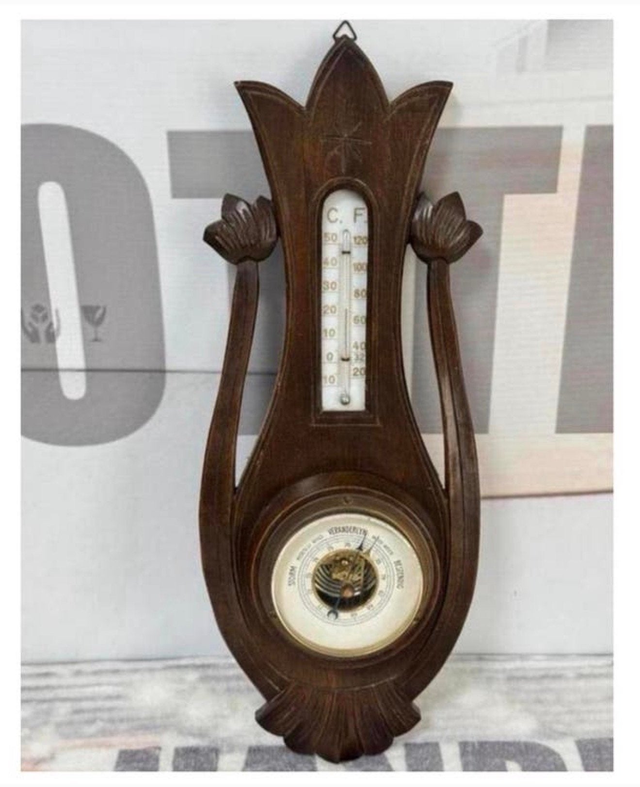 Antiek 1900-10 Veranderlyk Barometer Weerstation donkerhout, Ophalen of Verzenden, Zo goed als nieuw, H, H