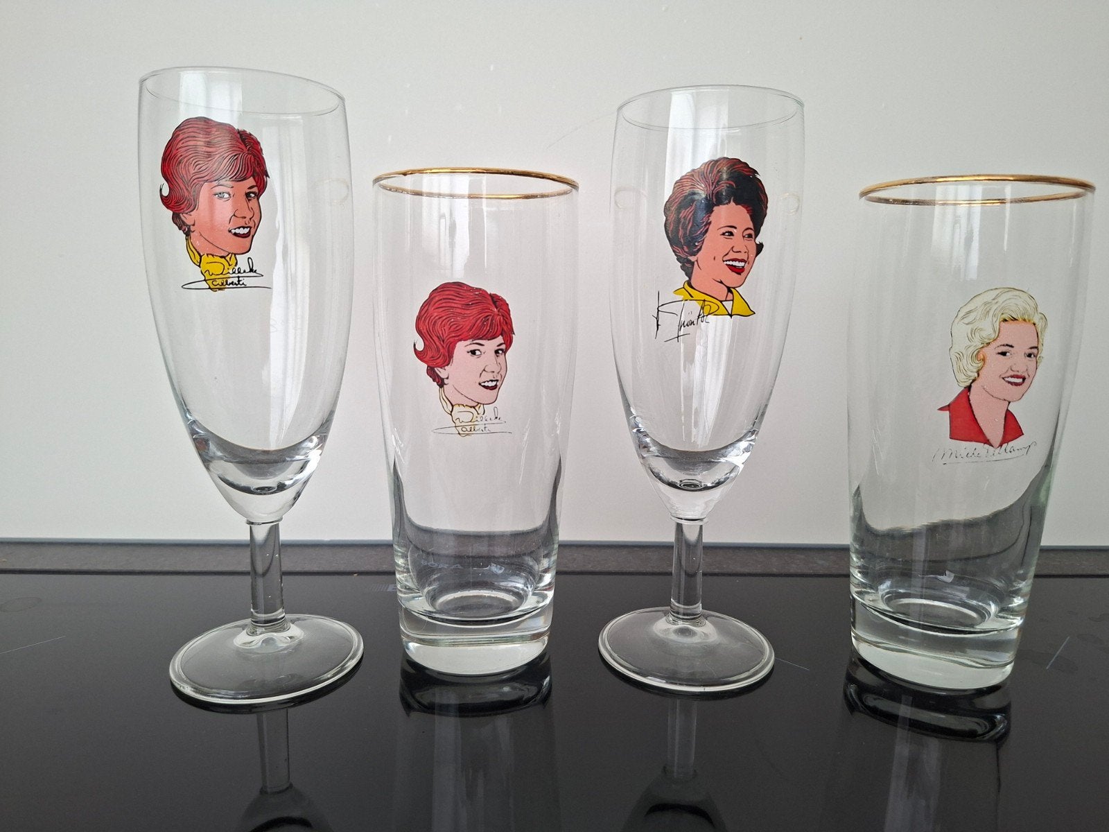 4x glazen vintage zangeressen, Ophalen of Verzenden, Gebruikt, Overige typen