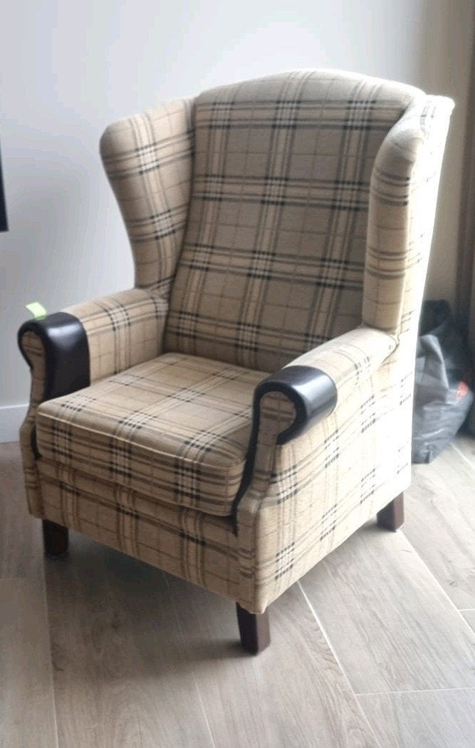 Engelse geruite fauteuils 2 stuks, Huis en Inrichting, Fauteuils, Gebruikt, Leer, 50 tot 75 cm, 75 tot 100 cm, Ophalen