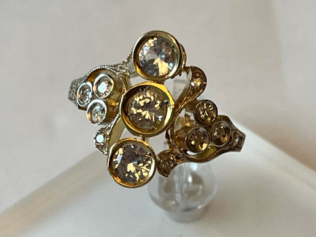 Gouden Ring met Blauwe Topaas en Diamant - Maat 17,5, Verzenden, Zo goed als nieuw, 17 tot 18, Met edelsteen