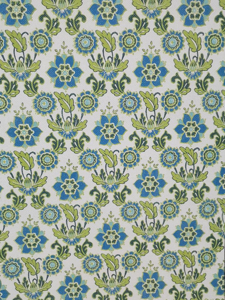 13698 Seventies bloemen behang in blauw en groen swiet, Verzenden, Minder dan 10 m², Wit