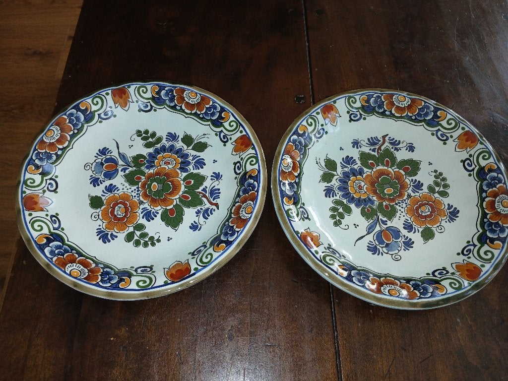 2 st.Delft polychroom handbeschilderd wandborden,19,5cm, Ophalen of Verzenden