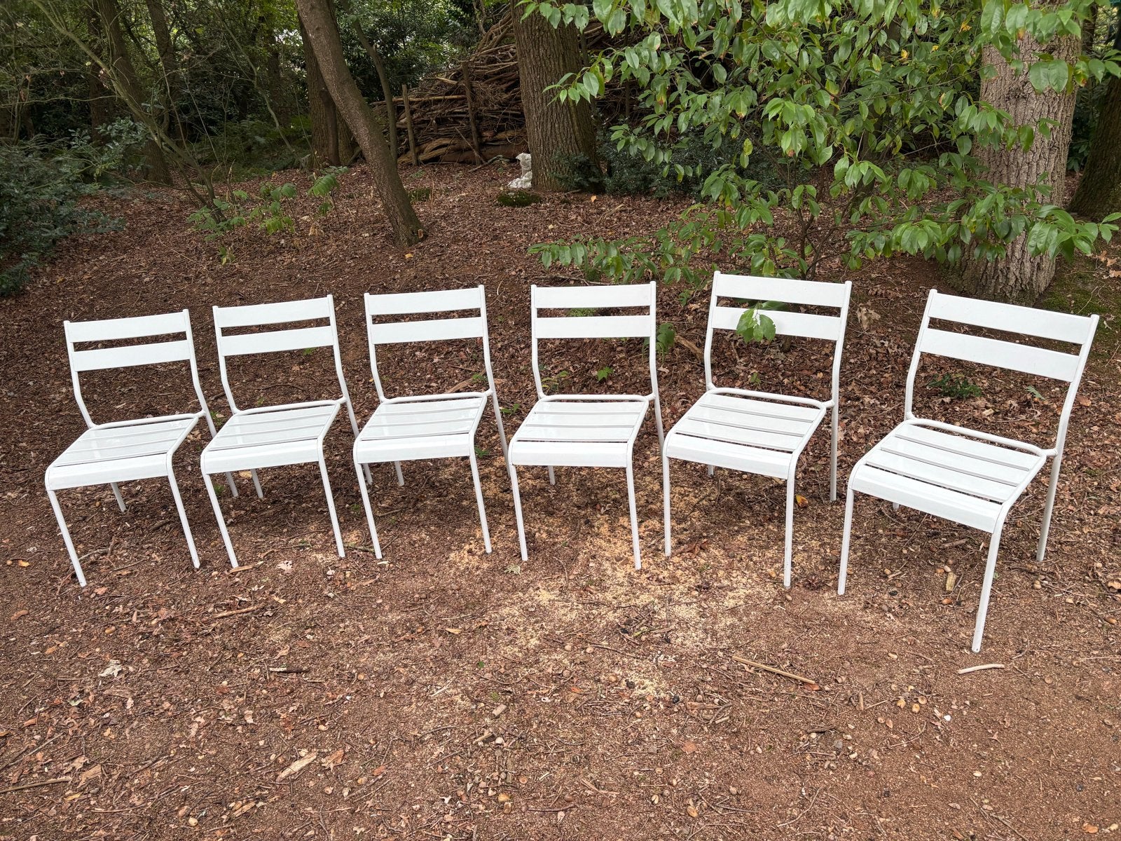 Set van 6 metalen tuinstoelen, wit, Ophalen, Gebruikt, Metaal, Stapelbaar