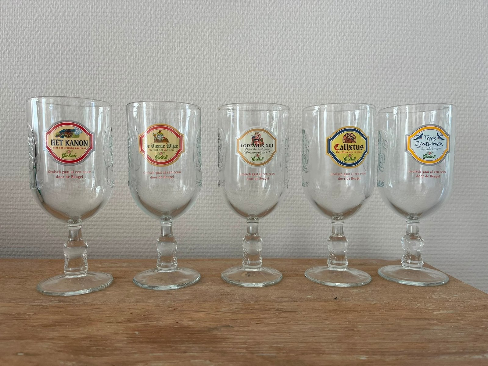 Vijf door Grolsch in 1997 uitgebrachte verzamelglazen, Ophalen of Verzenden, Zo goed als nieuw, Bierglas