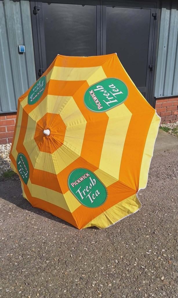 Vrolijke vintage reclame parasol, parasols, div. soorten🌞, Ophalen, Verstelbaar, Gebruikt, .