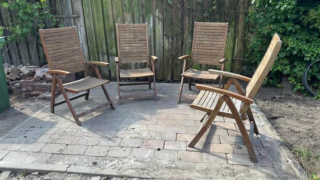 4x Tuinstoelen opvouwbaar teakhout, Ophalen, Gebruikt, Teakhout