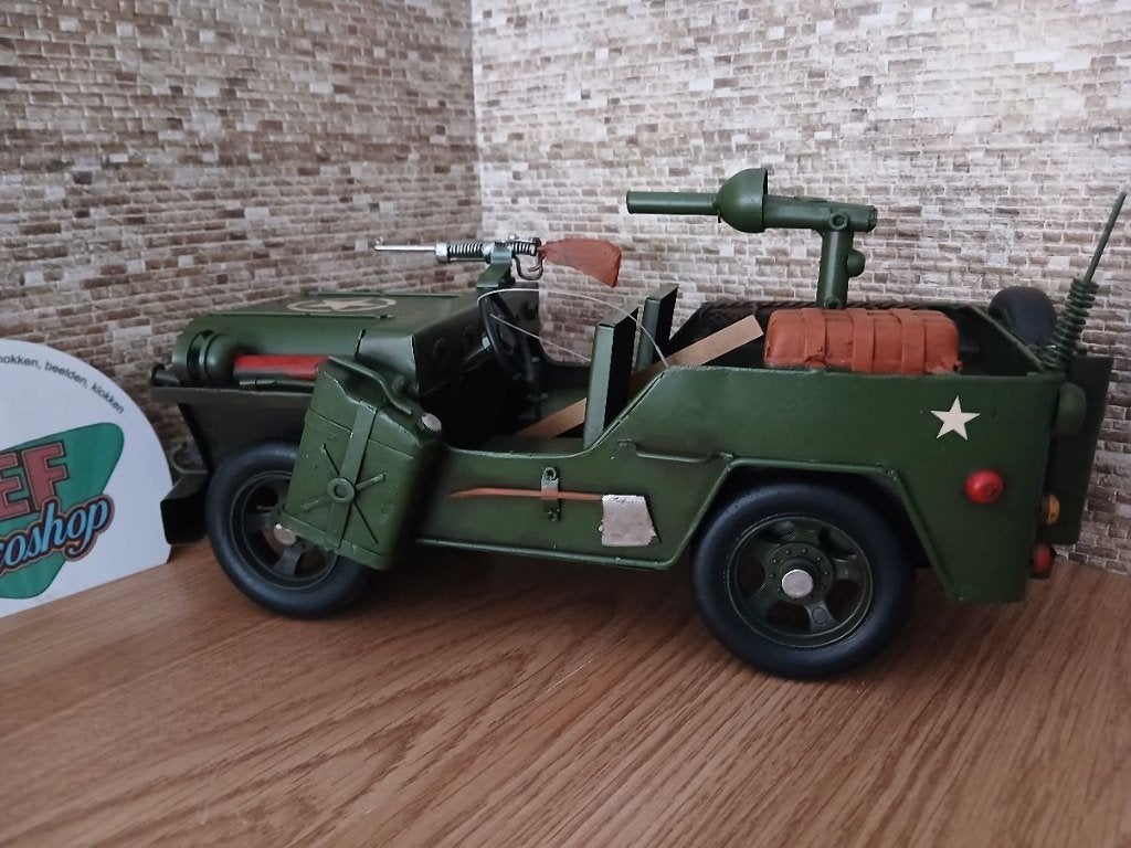 miniatuur jeep, ( willy ) groen met accessoires, decoratie, Ophalen of Verzenden, Nieuw, Auto's