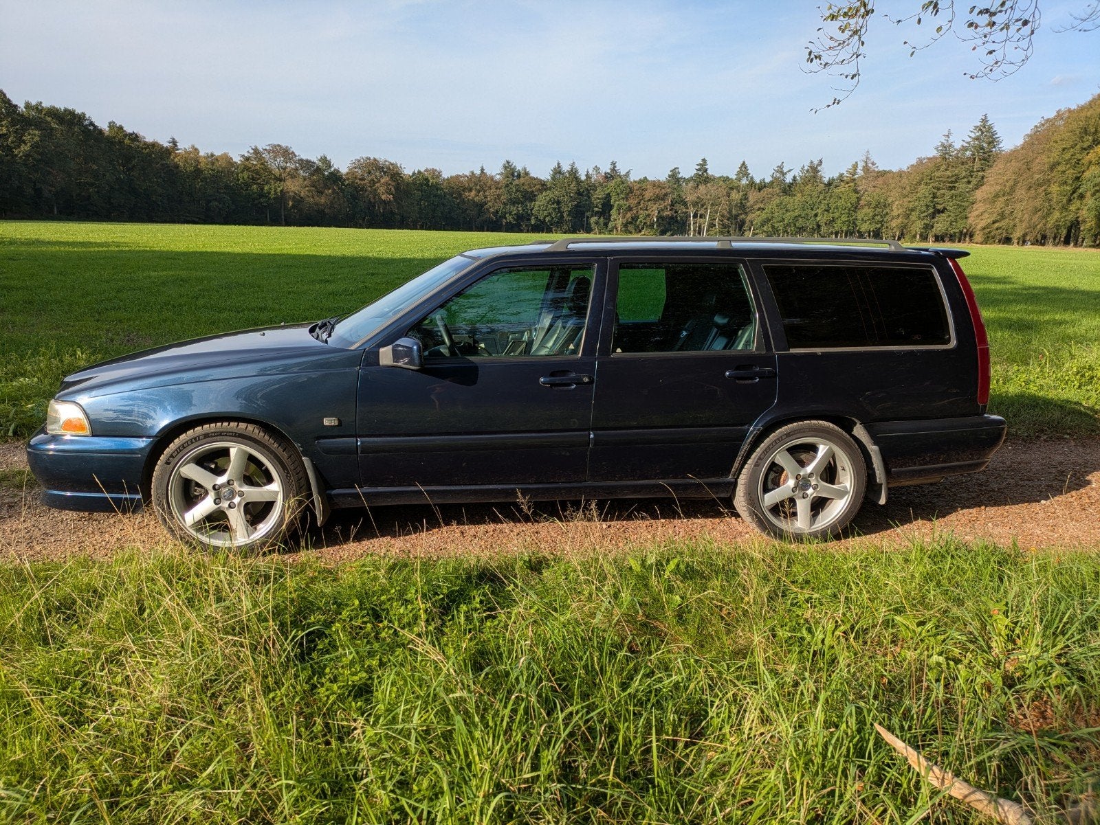 Volvo V70 R op LPG!, Zwart, Blauw, Leder en Stof, V70