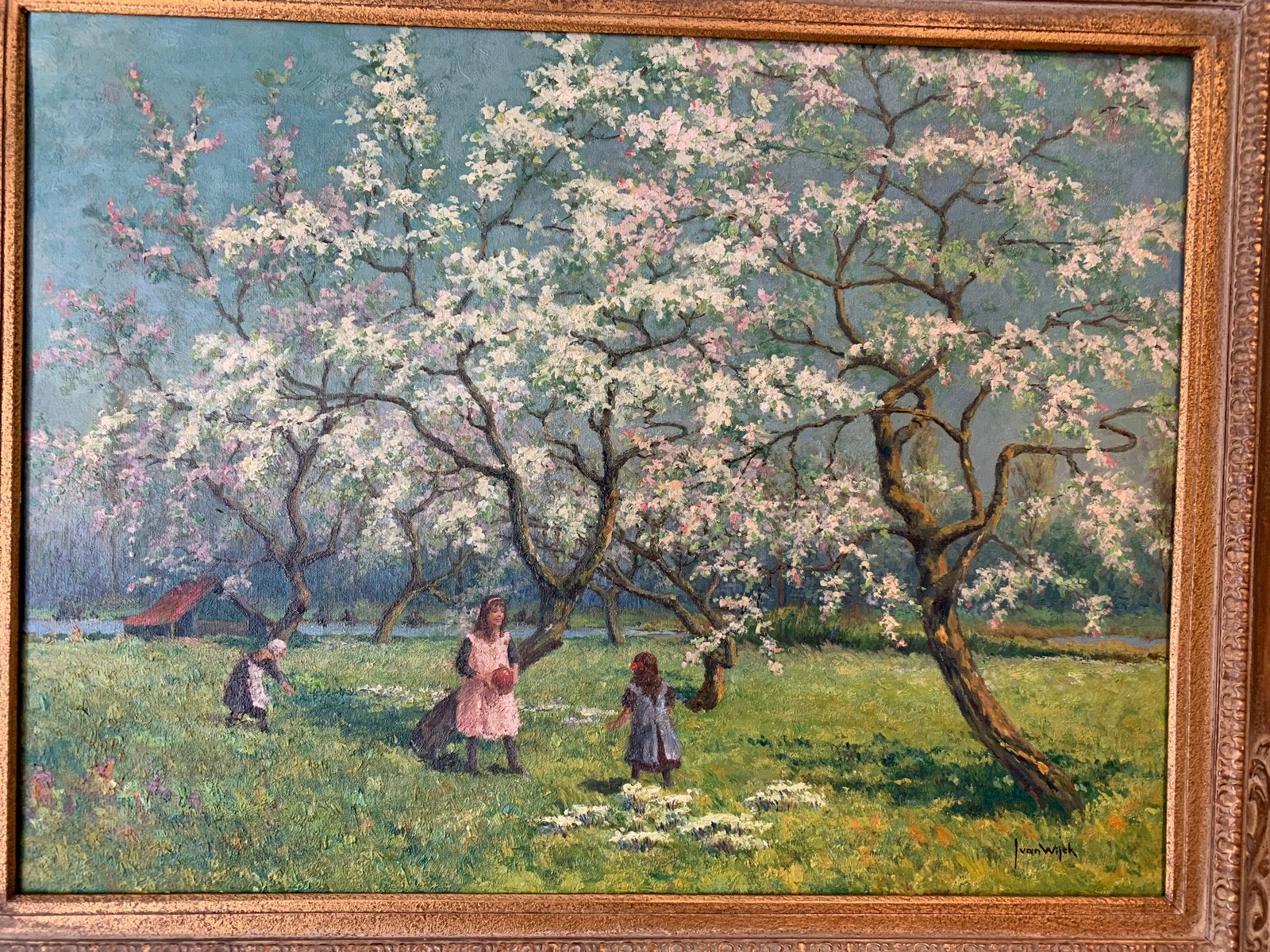 Schilderij Jan(Jaak) van Wijck - Bloei in Mei (80x60 cm), Doek, Impressionistisch, Ophalen of Verzenden, Gesigneerd