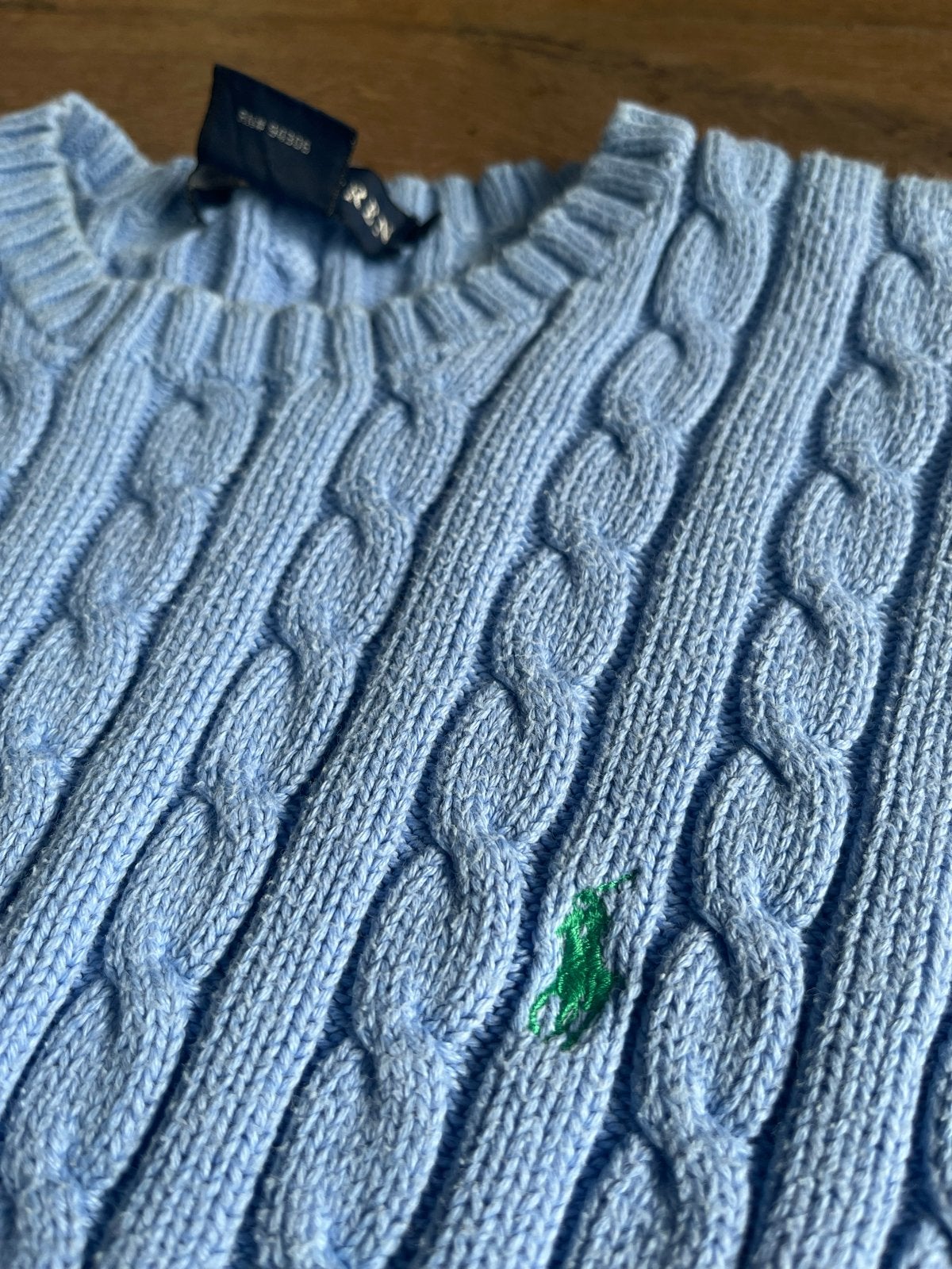 Ralph Lauren kabelgebreide trui - Lichtblauw dames L, Kleding | Dames, Ophalen of Verzenden, Gedragen, Blauw