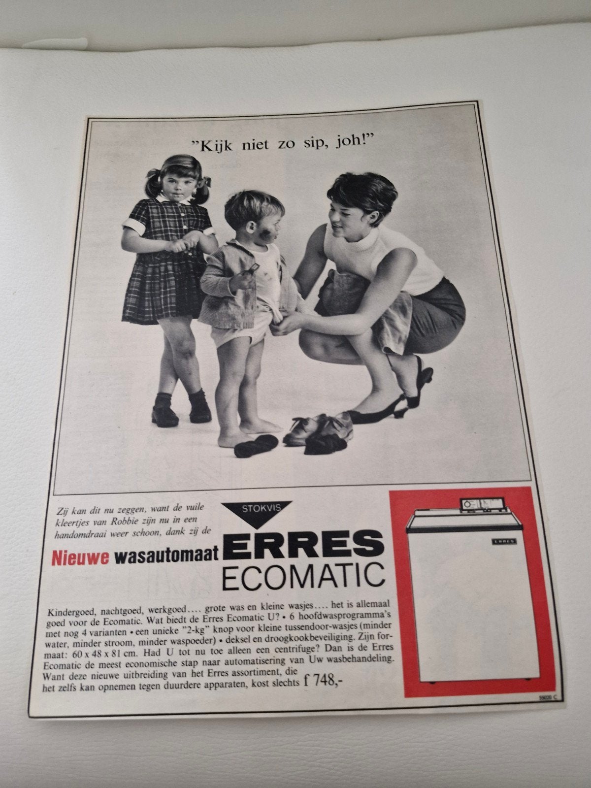12 Vintage Erres Ecomatic Wasmachine Advertentie (1960s), Ophalen of Verzenden