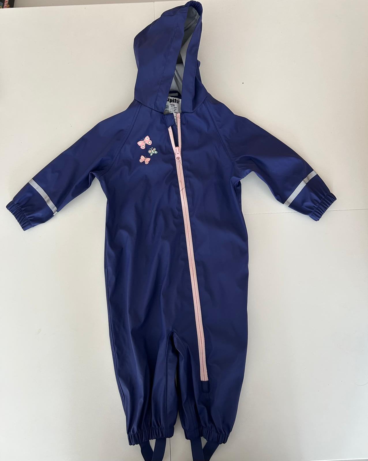 Regenpak maat 80 - Blauw met roze rits, Ophalen of Verzenden, Gebruikt, Lupilu, Meisje