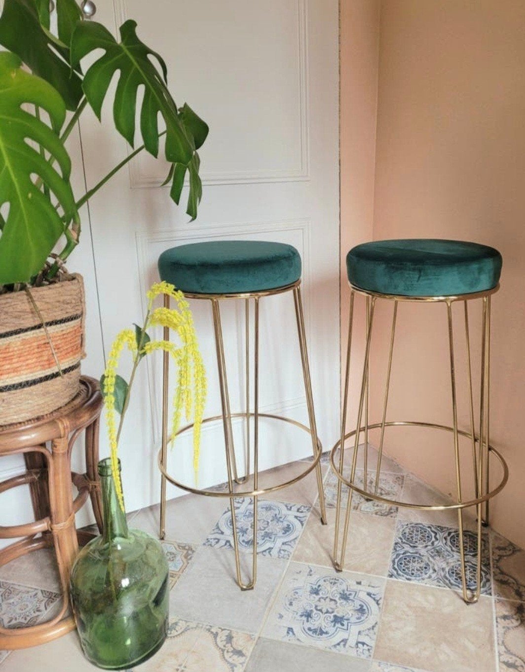 Barkrukken velvet groen ~ 50 euro, Ophalen, 60 tot 90 cm