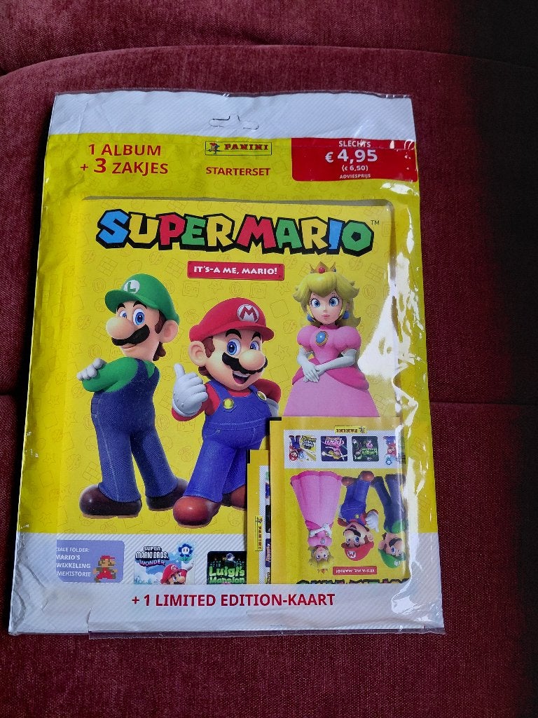 Panini Super Mario Starterset Album + 3 Zakjes + Kaart, Verzamelen, Ophalen of Verzenden, Nieuw, Strip of Tekenfilm