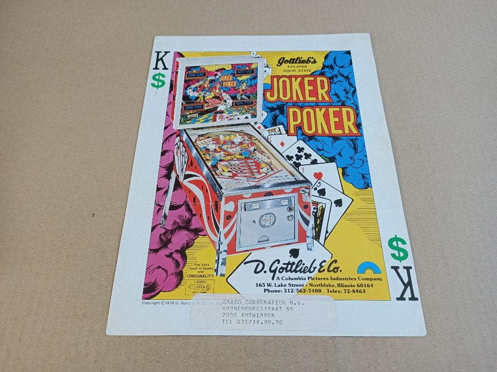 Flyer: Gottlieb Joker Poker (1978) Flipperkast, Verzenden, Gebruikt, Elektronisch, Flipperkast