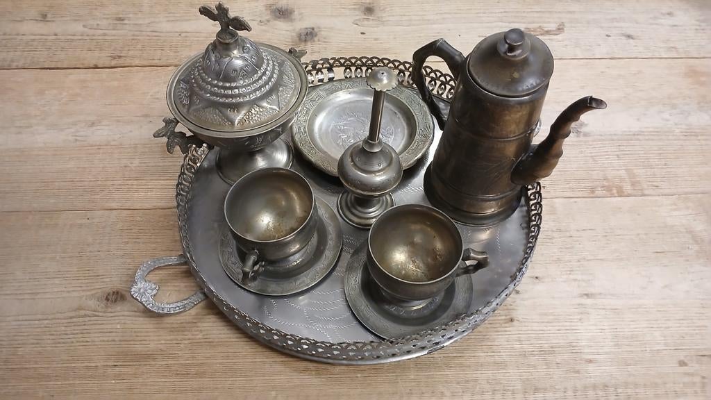 Oud servies setje op dienblad, Antiek en Kunst, Ophalen of Verzenden