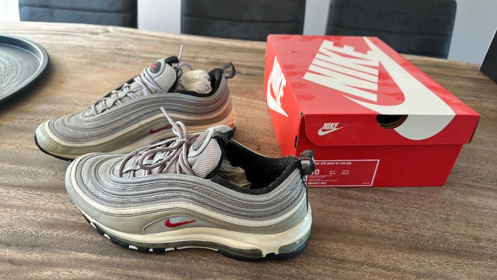 Nike Air Max 97 OG QS 'Metallic Silver' - Maat 44, Ophalen of Verzenden, Gedragen, Overige kleuren, Sneakers of Gympen