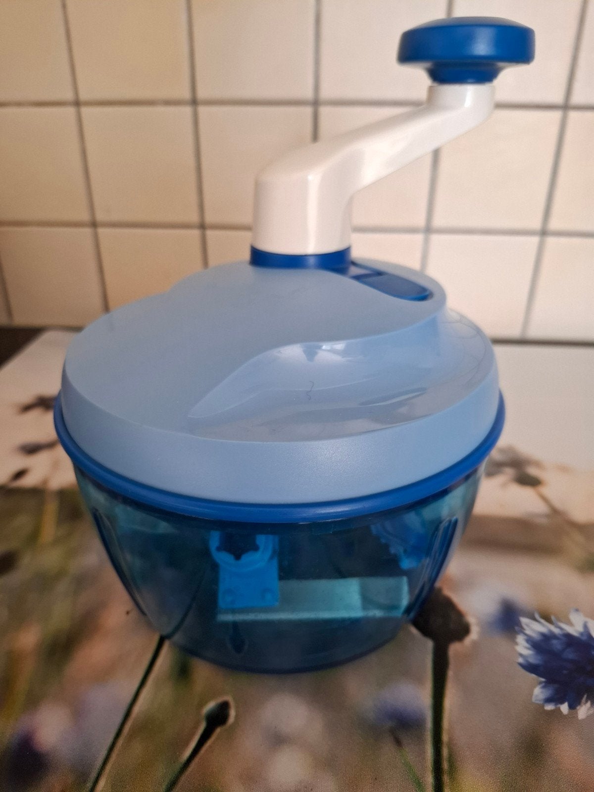 Tupperware Quickchef met snijmes en klopper, Ophalen of Verzenden, Gebruikt, Blauw, Overige typen