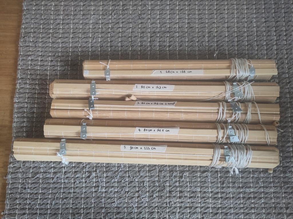 Bamboe rolgordijnen (5 stuks) in diverse maten, Ophalen, Gebruikt, 200 cm of meer, 50 tot 100 cm