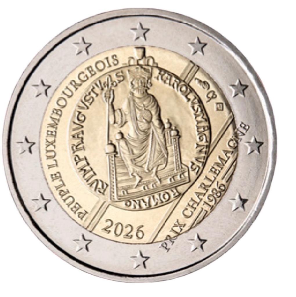 2 euro Luxemburg “Uitreiking Karel de Grote prijs’’UNC 2026, Verzenden, Luxemburg, 2 euro, Losse munt