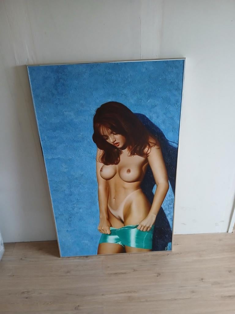 Schilderij "Striptease on Blue" - Olieverf op doek, Ophalen