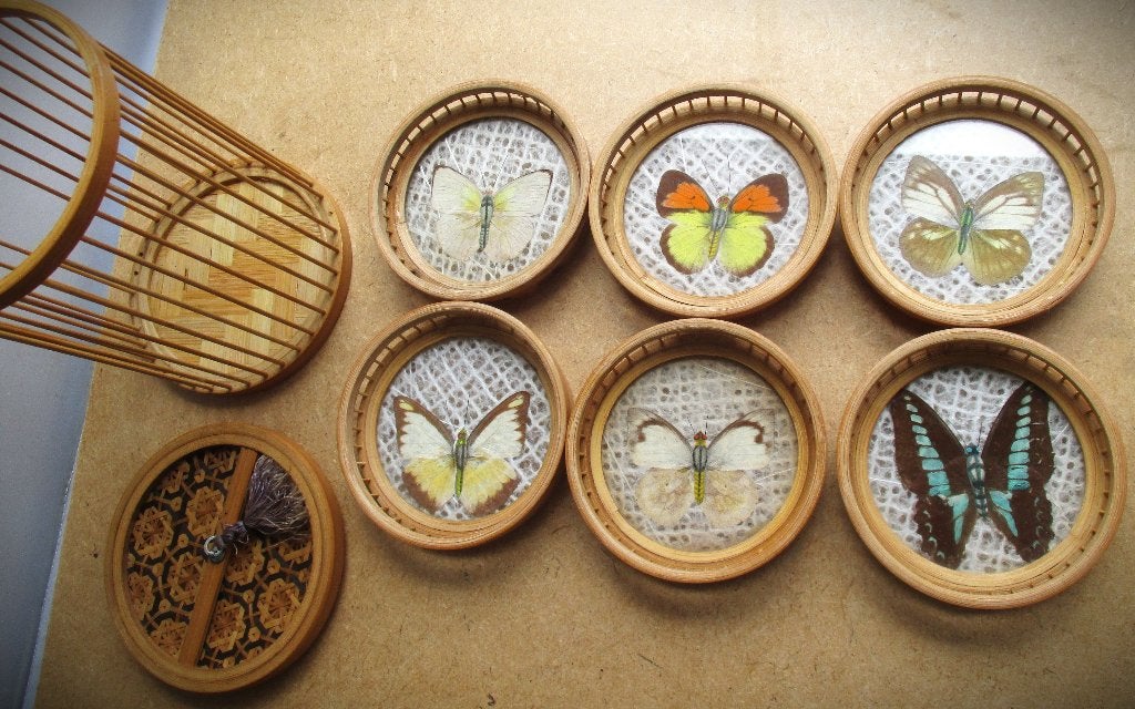 Vlinders~Bamboe~Coasters~Onderzetters in Houten Houder, Ophalen of Verzenden, Huis en Inrichting