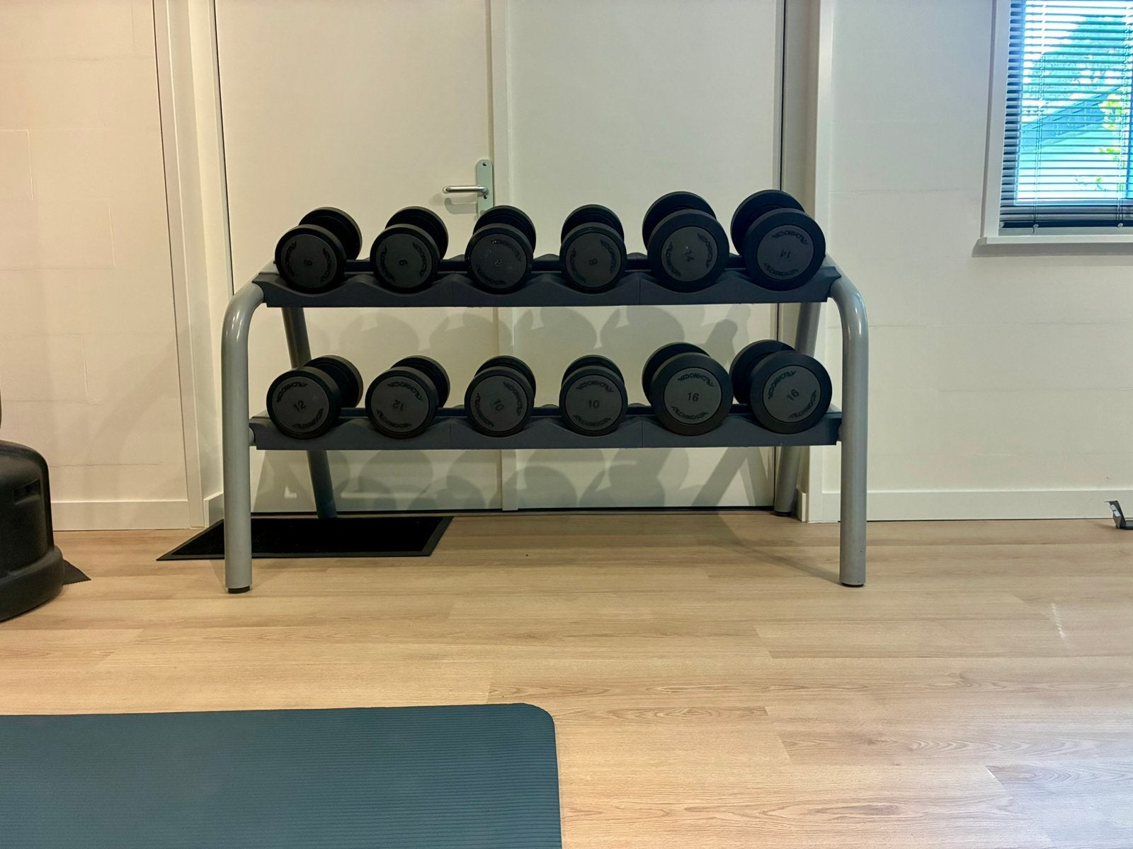 Technogym dumbsell set + rek sets van 6-16kilo, Ophalen, Zo goed als nieuw, Dumbbell