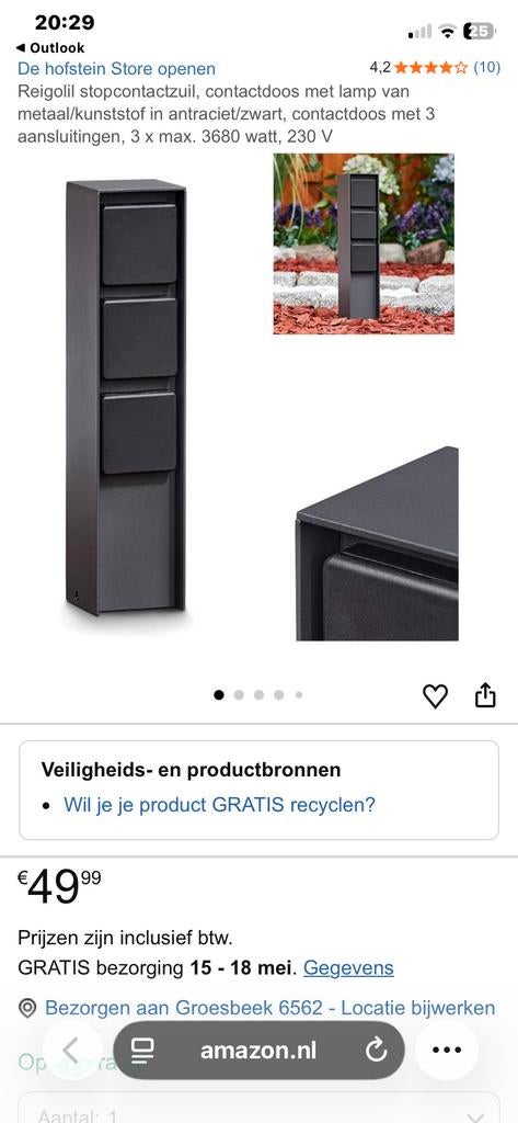 Reigolil Stopcontactzuil  - Antraciet/Zwart, Tuin en Terras, Ophalen of Verzenden, Zo goed als nieuw