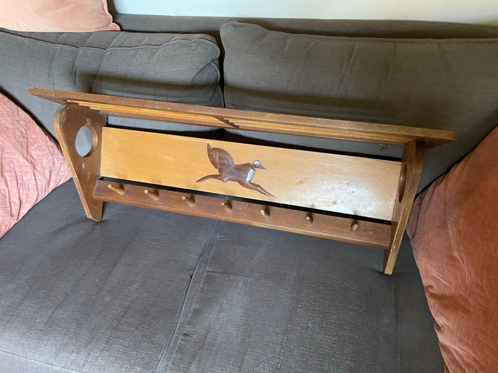 Vintage houten wandkapstok met hertje, Gebruikt, Minder dan 100 cm, Hout, Ophalen