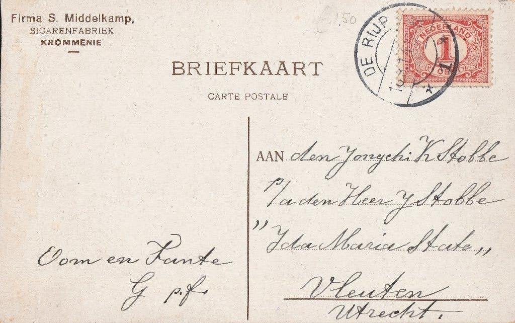 KROMMENIE 1914 Firma S. MIDDELKAMP Sigarenfabriek, Ophalen of Verzenden, Voor 1920, Gelopen, Noord-Holland