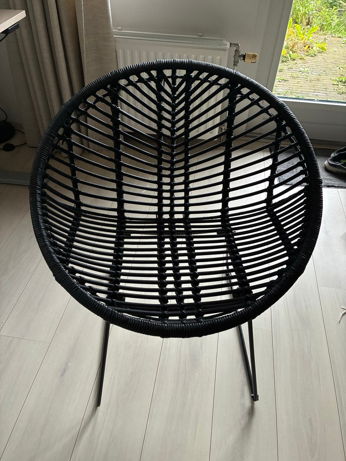 Zwarte design draadstoel  riet, Ophalen, Zo goed als nieuw, Zwart, Metaal