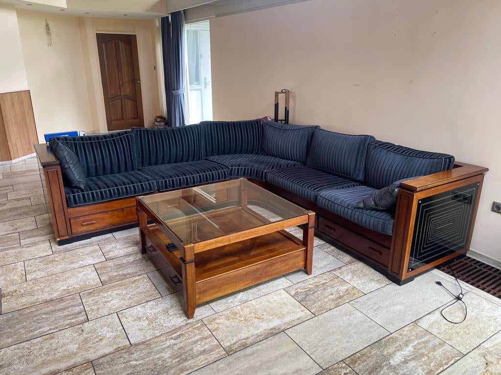 Luxe hardhouten hoekbank met salontafel, Ophalen, Gebruikt, Hout
