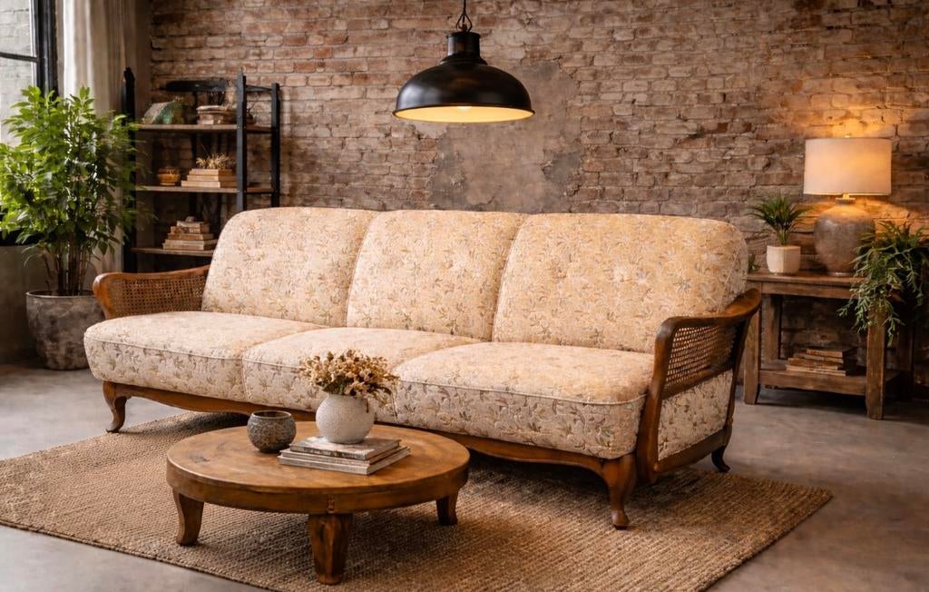 Vintage bank retro beige queen ann, Ophalen, Zo goed als nieuw, 75 tot 100 cm