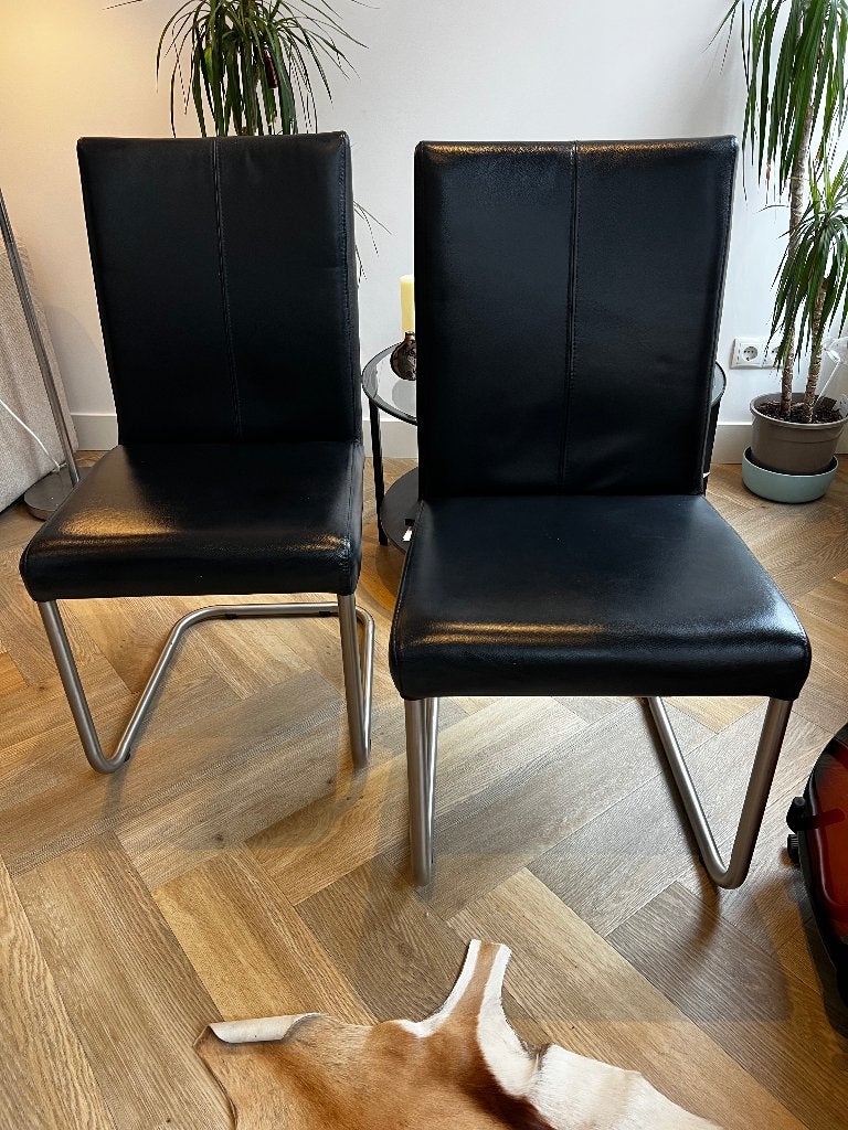 2 Genuine Leather Dining Chairs – Sanders Wonen – Black, Ophalen, Gebruikt, Twee, Zwart