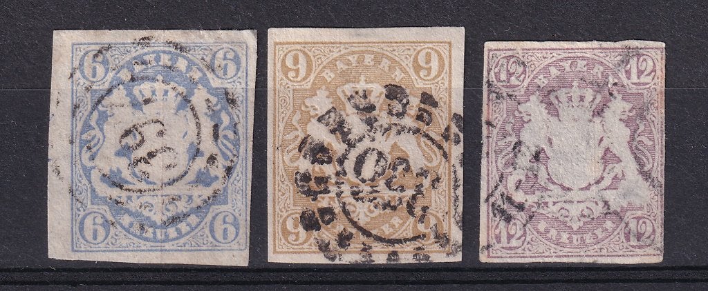 1867 Beieren, Michel# 16-17-18, gestempeld, Postzegels en Munten, Verzenden, Overige periodes, Gestempeld