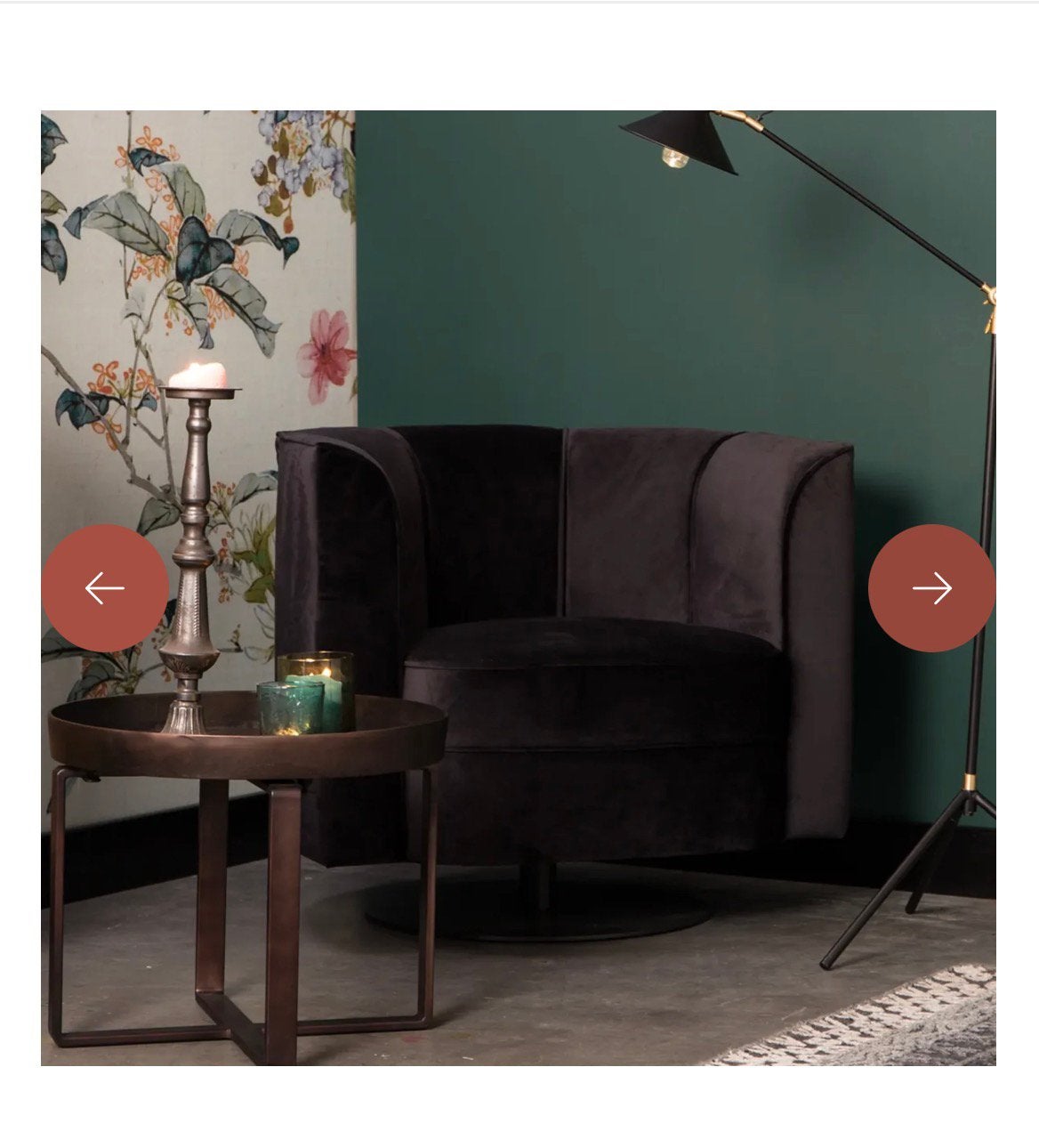 2x Dutchbone Flower Fluwelen Draaifauteuil Zwart, Huis en Inrichting, Ophalen, 75 tot 100 cm, Zo goed als nieuw, Stof