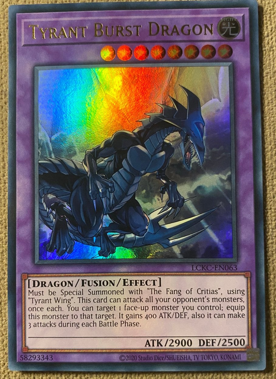 Yu-Gi-Oh! Tyrant Burst Dragon LCKC Print !, Ophalen of Verzenden, Zo goed als nieuw, Losse kaart, Foil