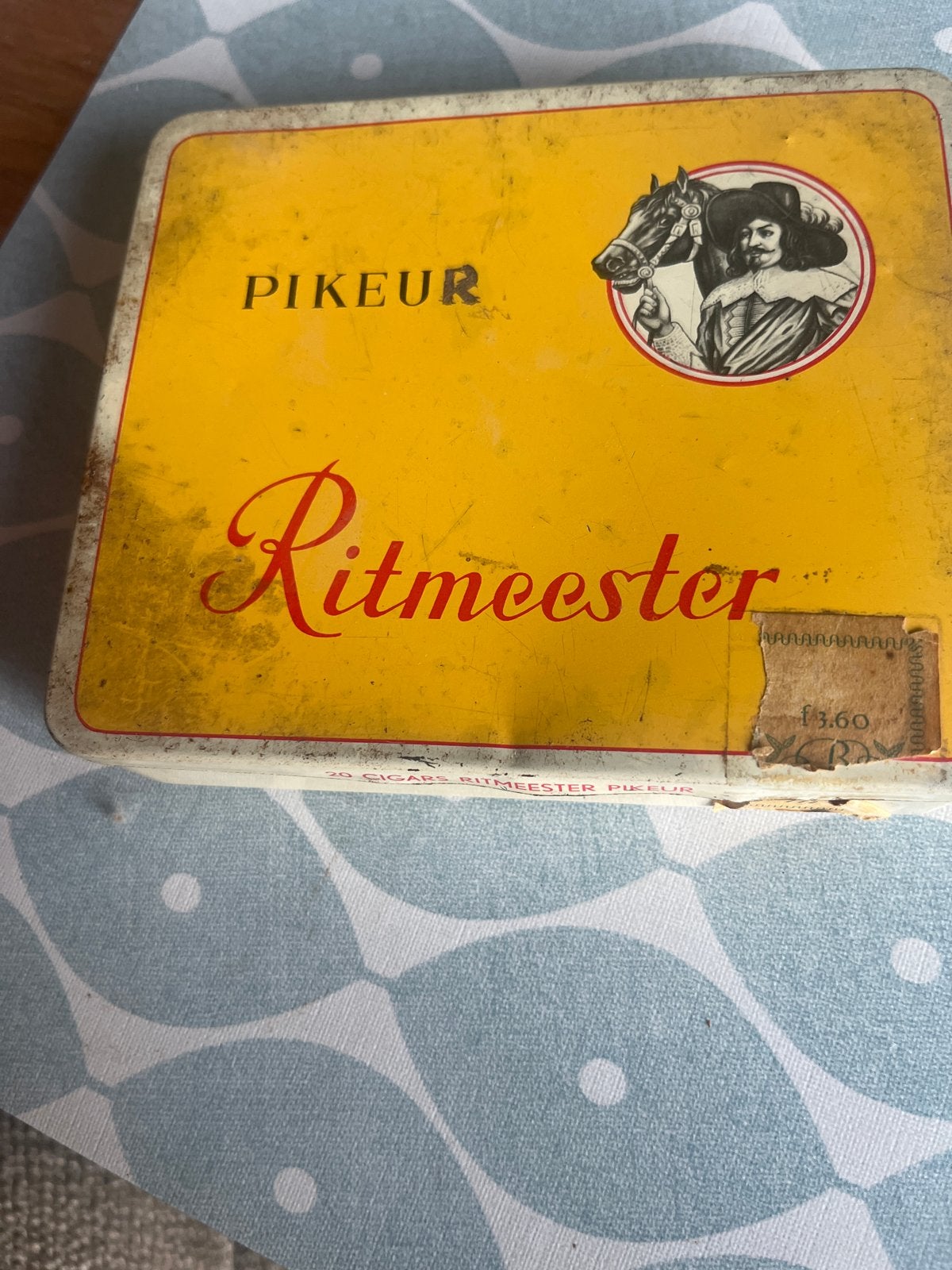 Vintage Ritmeester Pikeur sigarenblik - Geel, Ophalen of Verzenden, Gebruikt, Overige, Overige merken