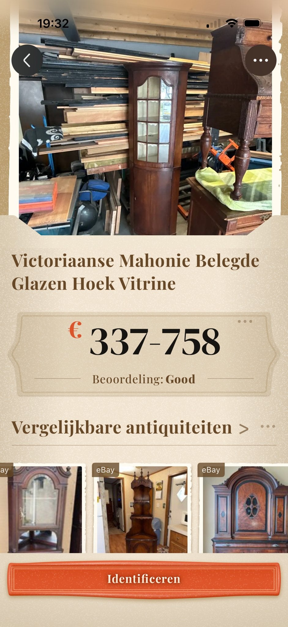 Antieke Mahonie Glazen Hoek Vitrinekast - Victoriaans., Ophalen of Verzenden