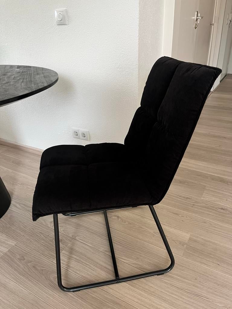 3 zwarte eetkamerstoelen met ribstof, Ophalen, Drie, Zwart, Zo goed als nieuw