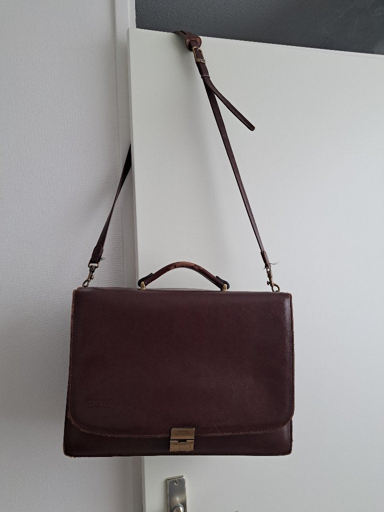 Prachtige Retro (school) schoudertas., Gebruikt, Bruin, Ophalen of Verzenden, Leer