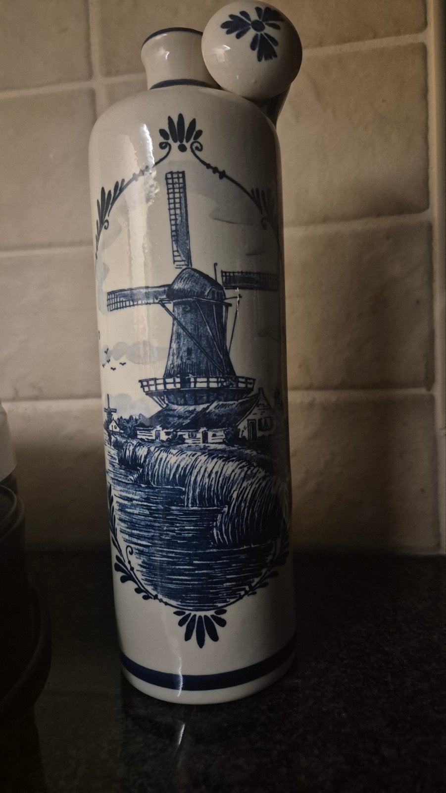Delfts Blauwe BOLS fles met molen decoratie, Antiek en Kunst, Ophalen
