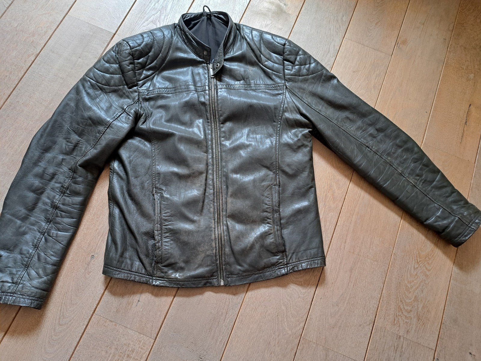 Leren herenjas van AIM mt XL/GRIJS(bruin/groene schijn€50,00, AIM, Maat 56/58 (XL), Ophalen of Verzenden, Zo goed als nieuw