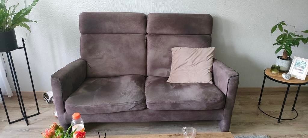 2-zits bank bruin/beige - Gebruikt, Ophalen, Gebruikt, Tweepersoons, 75 tot 100 cm