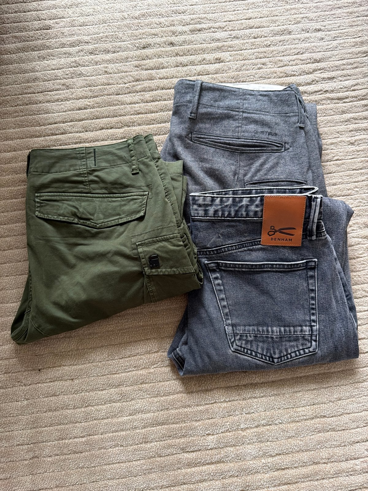 Bundel 3 herenbroeken: G-Star Raw en Denham, Kleding | Heren, Spijkerbroeken en Jeans, Ophalen of Verzenden, Gedragen, Grijs, W33 - W34 (confectie 48/50)