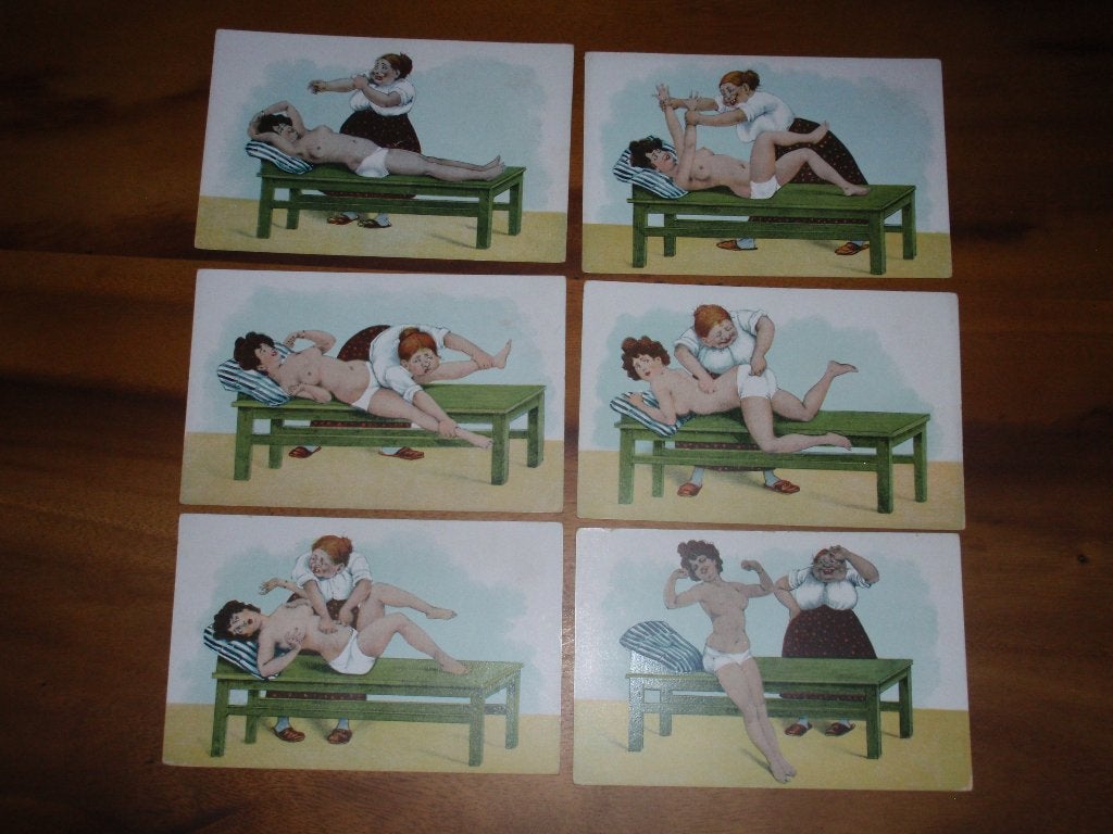 6 x  Massage Humor Ondeugend Illustrator  Naakt, Verzenden, Voor 1920, Ongelopen, Overige thema's