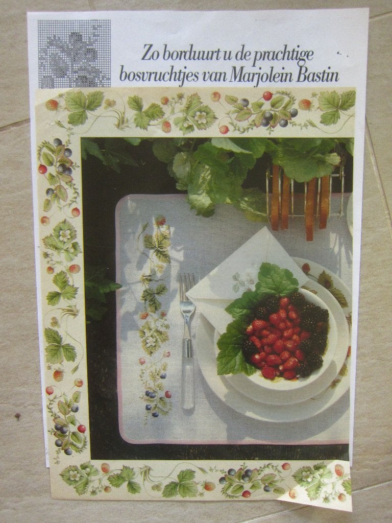 borduurpatroon servies BOSVRUCHTJES MARJOLEIN BASTIN, Ophalen of Verzenden, Zo goed als nieuw, Handborduren, Patroon