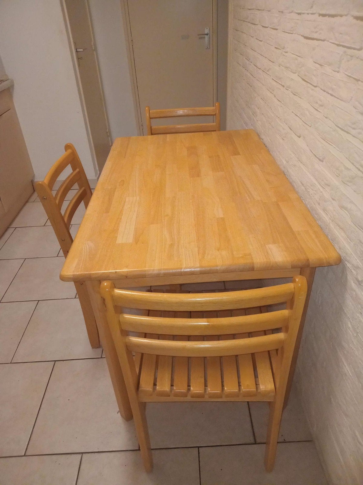 Houten eettafel met 3 stoelen, Ophalen, Gebruikt, 50 tot 100 cm, Rechthoekig