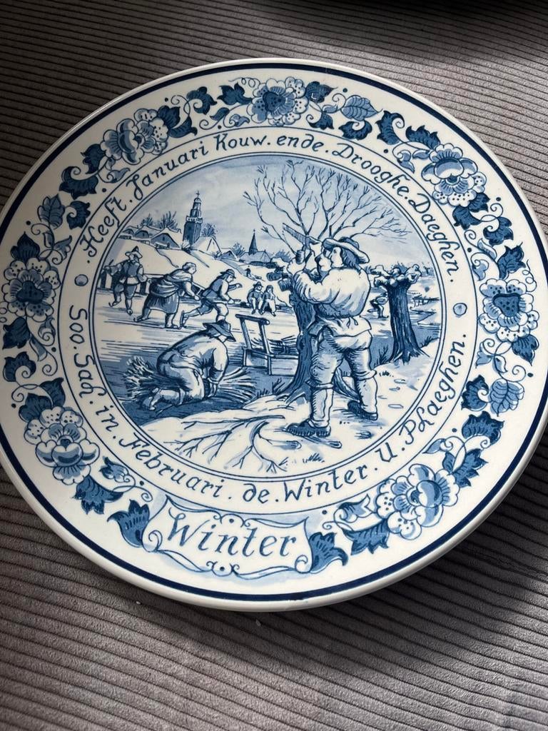 Delfts Blauw wandbord 'Winter' - Jaargetijden serie, Antiek en Kunst, Antiek | Wandborden en Tegels, Ophalen